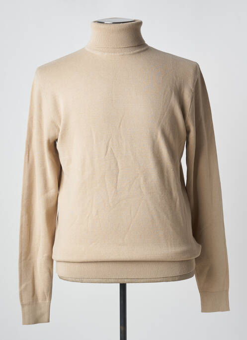 Pull col roulé stretch manches longues beige BILL TORNADE homme