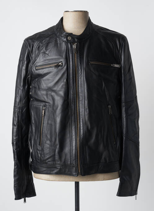 Veste en cuir poches noir BILL TORNADE homme