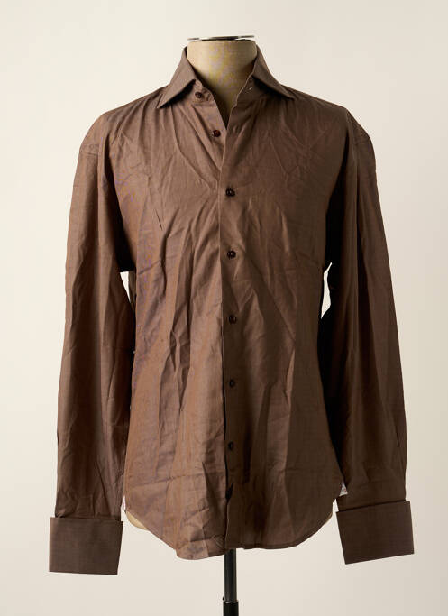 Chemise manches longues marron COTON DOUX pour homme