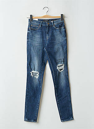 Jeans coupe slim effet usé délavé taille haute bleu GUESS femme