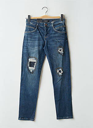 Jeans coupe slim effet usé délavé taille basse bleu GUESS femme