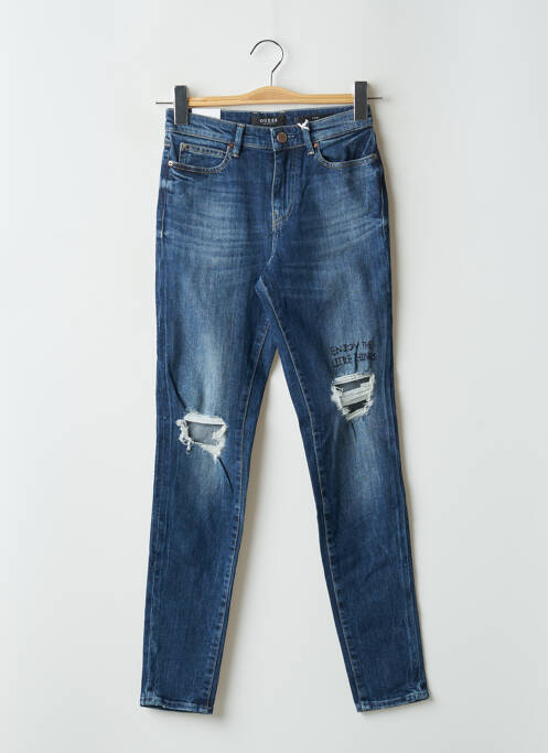 Jeans coupe slim effet usé délavé taille haute bleu GUESS femme