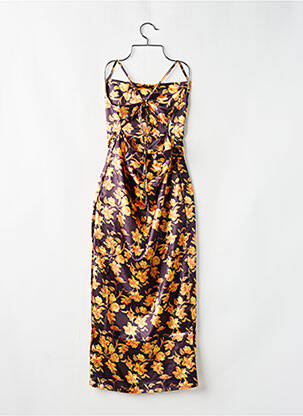 Robe mi-longue imprimé fleurs fines bretelles violet JARDINVUE femme