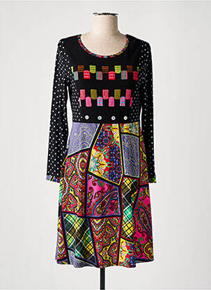 Robe mi-longue imprimé fantaisie manches longues noir OLIVIER PHILIPS femme