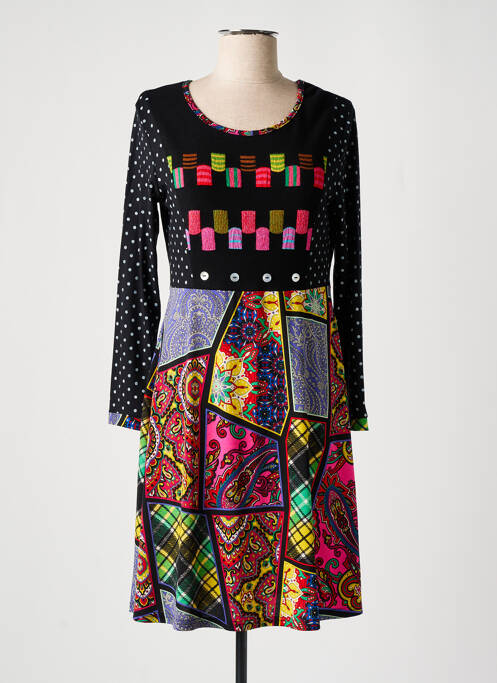 Robe mi-longue imprimé fantaisie manches longues noir OLIVIER PHILIPS femme