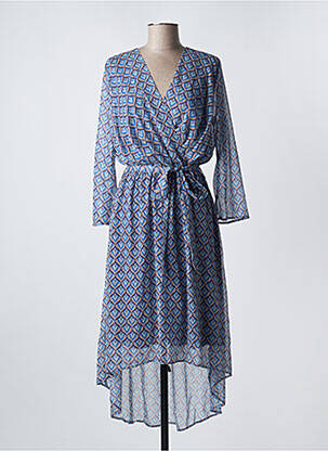 Robe mi-longue manches longues manches longues bleu IT HIPPIE femme