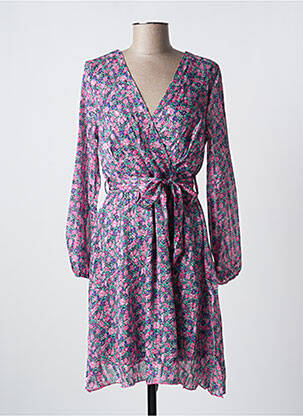 Robe mi-longue coupe fluide manches longues violet LILIE ROSE femme