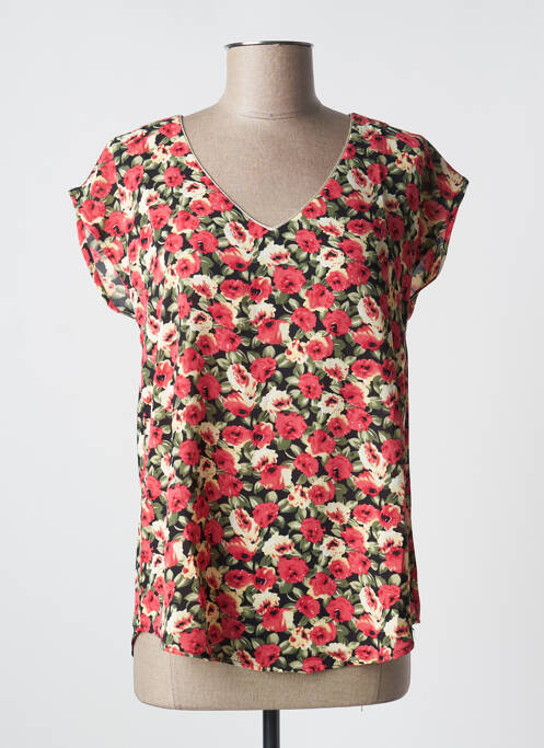 Blouse imprimé fleurs manches courtes rouge BY ONE femme