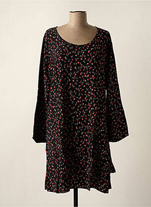 Robe mi-longue imprimé fleurs manches longues noir TEHANA femme