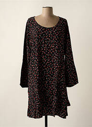 Robe mi-longue imprimé fleurs manches longues noir TEHANA femme