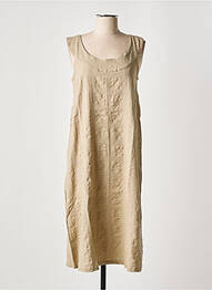 Robe mi-longue tissage crêpe sans manche marron EFFET MER femme
