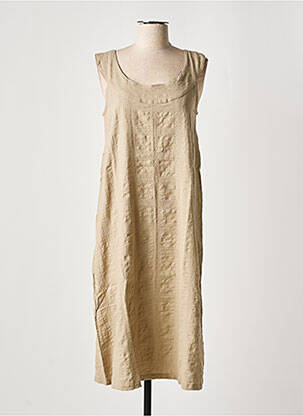 Robe mi-longue tissage crêpe sans manche marron EFFET MER femme