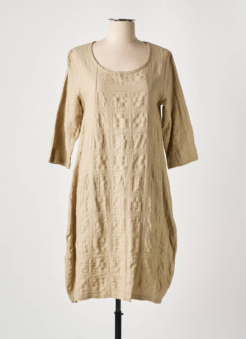 Robe mi-longue coupe évasée manches 3/4 beige EFFET MER femme