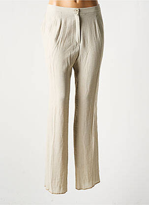 Pantalon droit tissage crêpe taille haute beige GRIFFON femme
