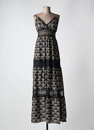 Robe longue imprimé fantaisie fines bretelles noir ANGELA DAVIS femme