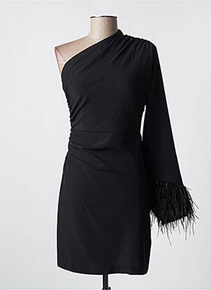 Robe mi-longue tissage crêpe manches longues noir THE LULÙ femme