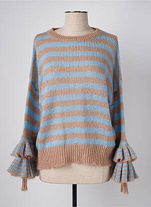 Pull maille ajourée manches longues bleu ANGELA DAVIS femme
