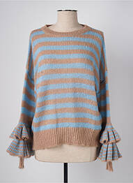 Pull maille ajourée manches longues bleu ANGELA DAVIS femme