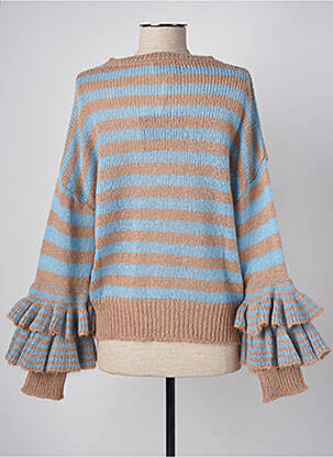 Pull maille ajourée manches longues bleu ANGELA DAVIS femme