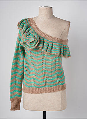 Pull maille ajourée manches longues vert ANGELA DAVIS femme