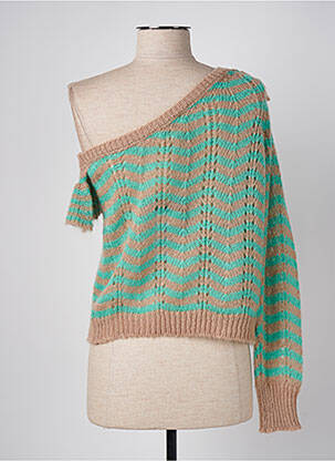 Pull maille ajourée manches longues vert ANGELA DAVIS femme