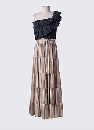 Robe longue coupe évasée sans manche beige ANGELA DAVIS femme