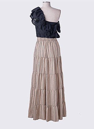 Robe longue coupe évasée sans manche beige ANGELA DAVIS femme