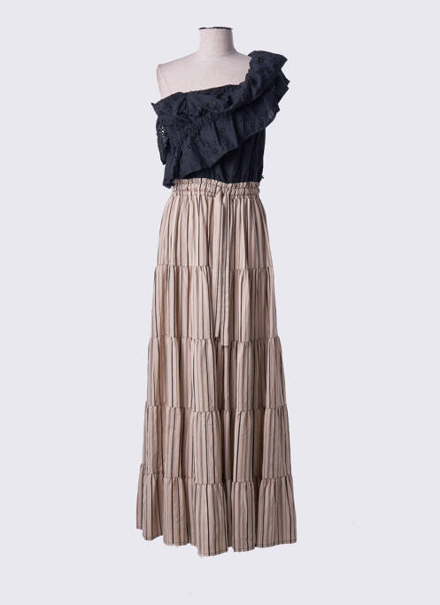 Robe longue coupe évasée sans manche beige ANGELA DAVIS femme