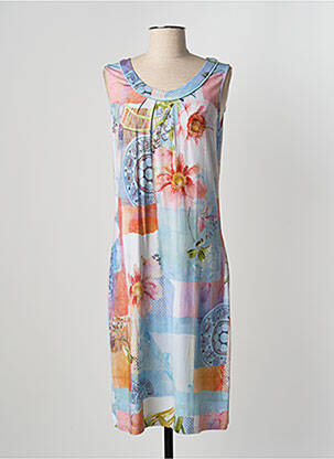 Robe mi-longue imprimé fleurs sans manche bleu BARBARA LEBEK femme