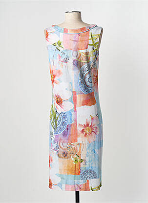 Robe mi-longue imprimé fleurs sans manche bleu BARBARA LEBEK femme