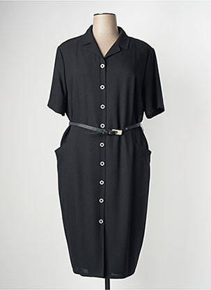 Robe mi-longue tissage crêpe manches courtes noir FRANK WALDER femme