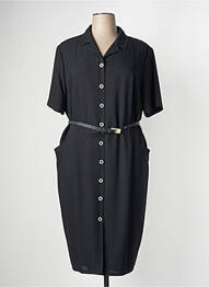 Robe mi-longue tissage crêpe manches courtes noir FRANK WALDER femme