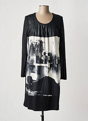 Robe mi-longue imprimé fantaisie manches longues noir PAUSE CAFE femme