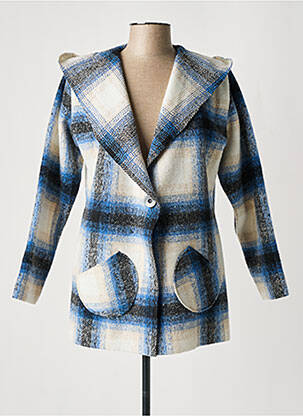 Manteau long coupe cintrée a capuche bleu I.ODENA femme