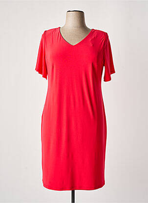 Robe mi-longue tissage crêpe manches courtes rouge ARONA femme