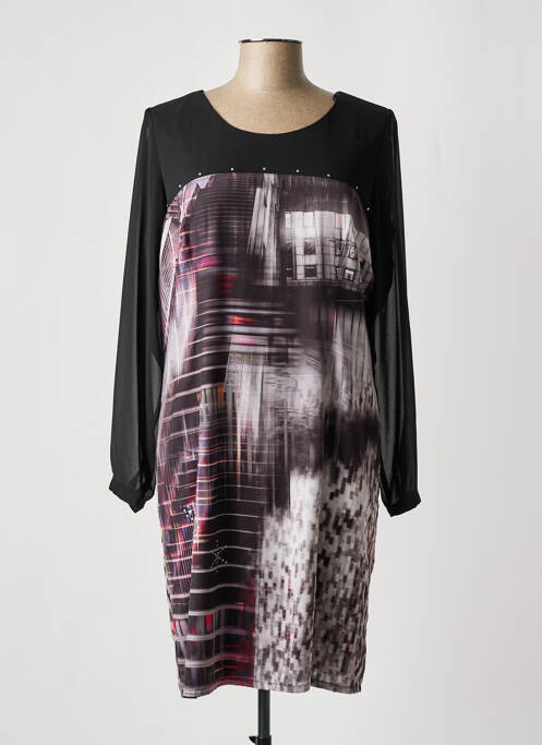 Robe mi-longue coupe fluide manches longues noir PAUSE CAFE femme