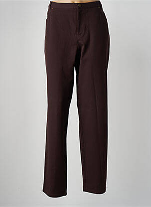 Pantalon droit fermeture zippée sous rabat boutonné marron LUCIA femme