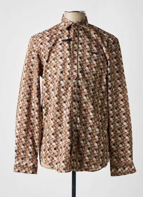 Chemise manches longues poignets boutonnés marron DELAHAYE homme