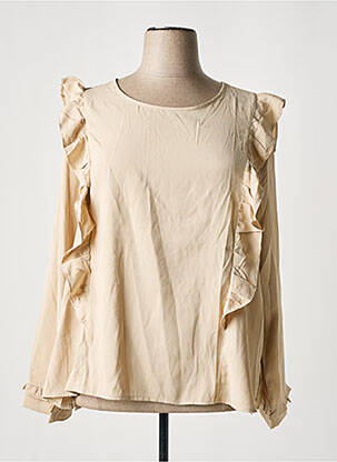 Blouse poignets boutonnés avec fente manches longues beige POMME ROUGE femme