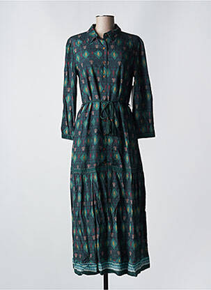 Robe longue tissage popeline manches longues vert AGATHE & LOUISE femme