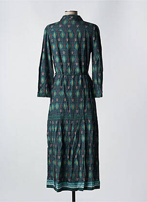 Robe longue tissage popeline manches longues vert AGATHE & LOUISE femme