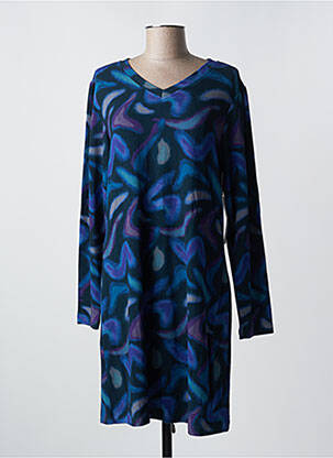 Robe mi-longue imprimé fantaisie manches longues bleu AGATHE & LOUISE femme