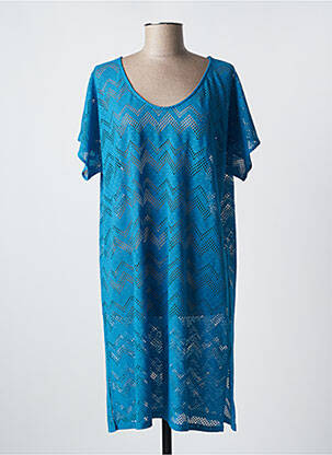 Robe mi-longue coupe fluide manches courtes bleu LIDEA femme