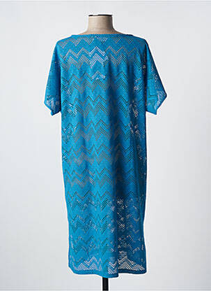 Robe mi-longue coupe fluide manches courtes bleu LIDEA femme