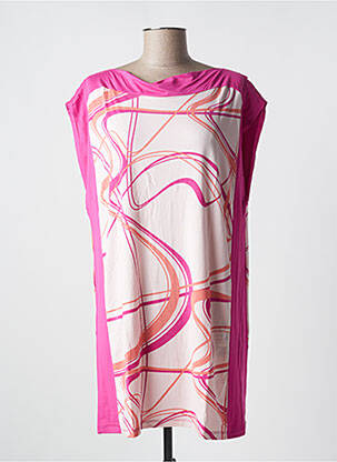 Robe mi-longue imprimé fantaisie manches courtes rose IMPETUS femme