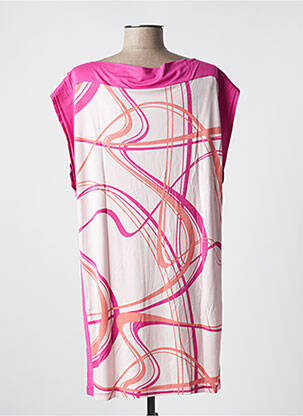 Robe mi-longue imprimé fantaisie manches courtes rose IMPETUS femme