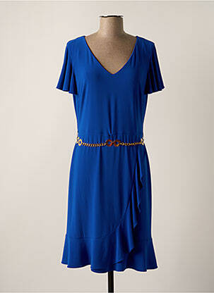 Robe mi-longue coupe évasée manches courtes bleu FRANK LYMAN femme