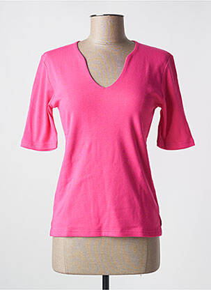 T-shirt col v manches courtes rose SOIE POUR SOI femme