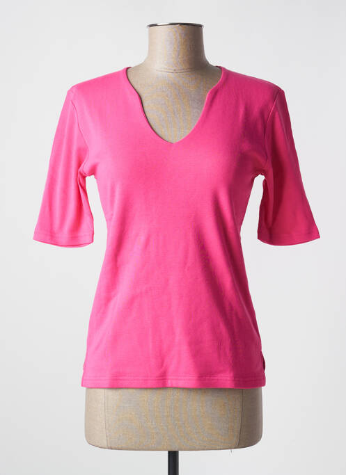 T-shirt col v manches courtes rose SOIE POUR SOI femme