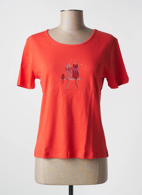 T-shirt sérigraphie avec strass manches courtes rouge SOIE POUR SOI femme